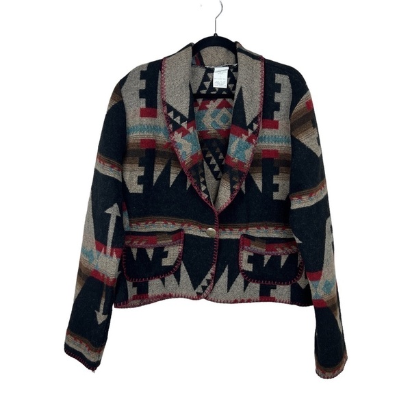 Rhonda Stark Wool Blend Blanket Jacket Southwest Print - Picture 1 of 6